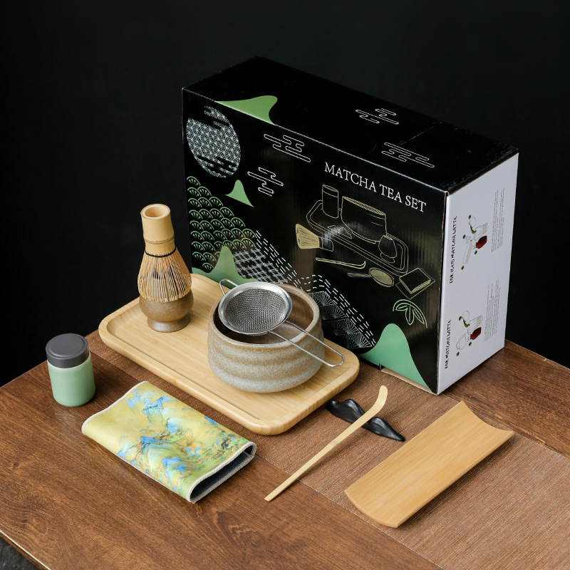 日式粗陶抹茶茶具大套装10件套整套抹茶碗茶筅立百本立