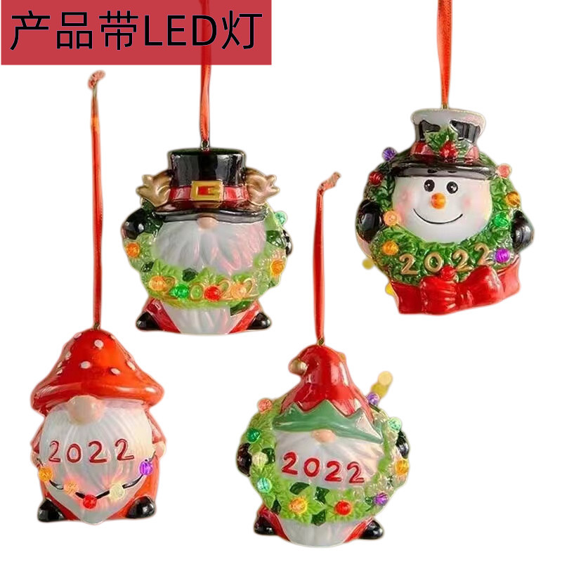 独立站圣诞节挂件树脂工艺品LED发光灯串圣诞树装饰室内摆件