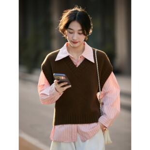 JOYIASS法式纯针织马甲女2025秋冬时髦洋气宽松保暖叠穿慵懒毛衣