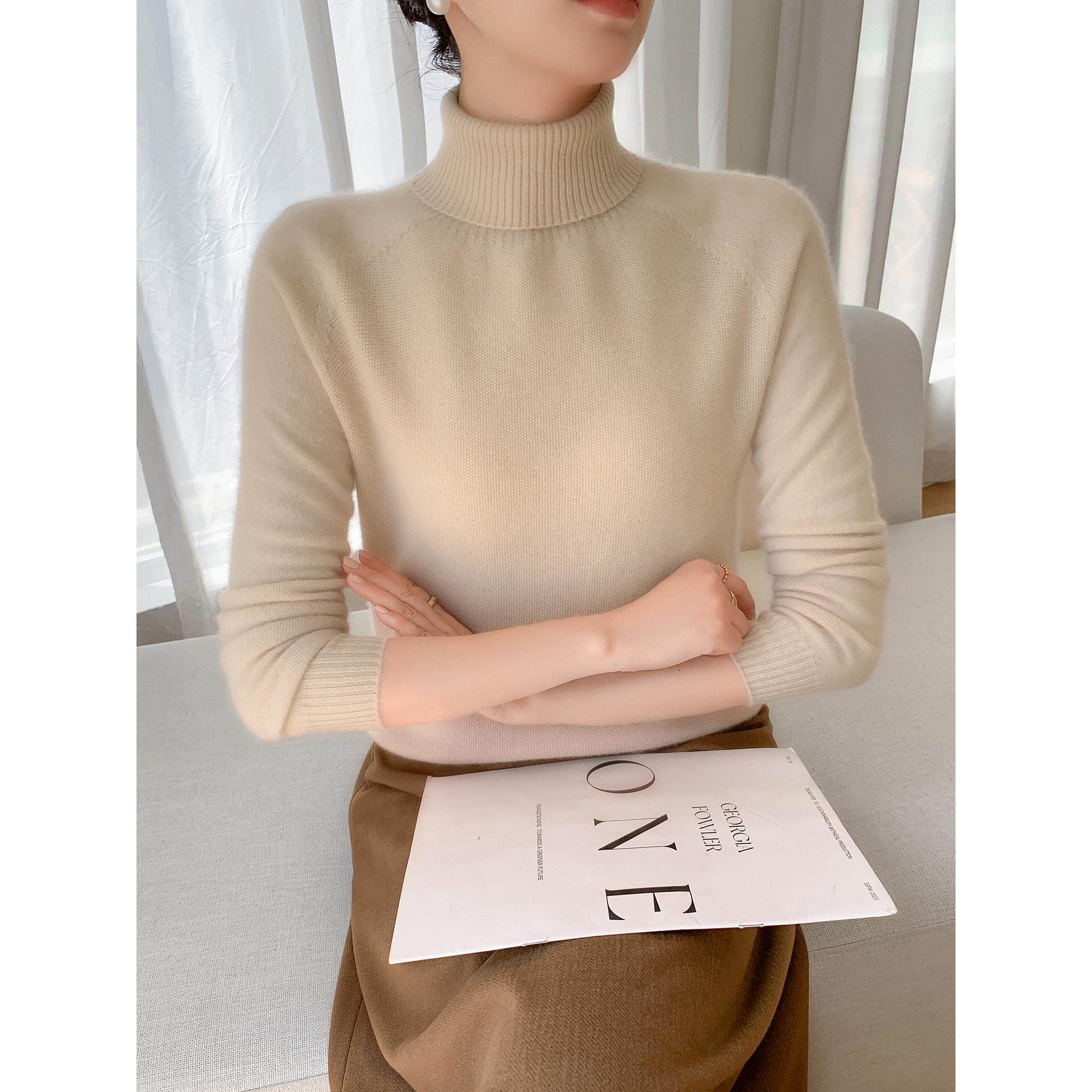 JOYIASS法式一线成衣堆堆领针织打底衫女2025秋冬新高领毛衣保暖