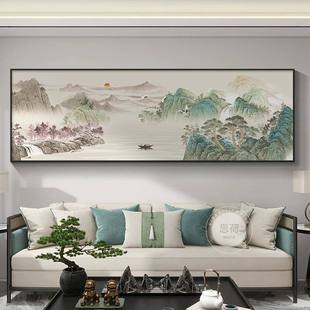 风景山水画新湖山春暖客厅壁画中式装饰画挂画背景墙靠山水墨沙发