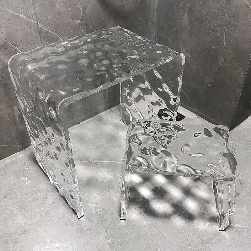 水波纹亚克力小凳子矮凳家用现代透明浴室凳洗澡防水换鞋小板凳