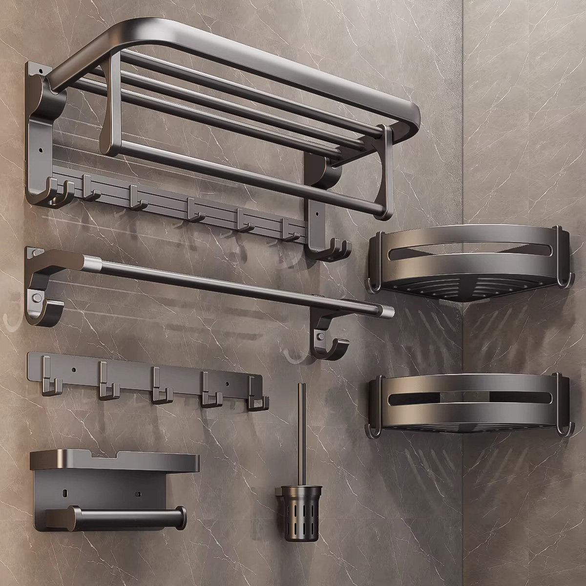 德国knx太空铝毛巾架免打孔浴室置物架枪灰色浴室厕所壁挂浴巾架