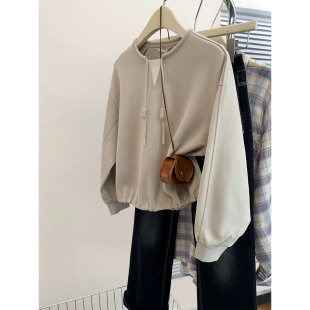 胖mm300斤大码假两件无帽套头短款卫衣女春秋季新款宽松长袖上衣