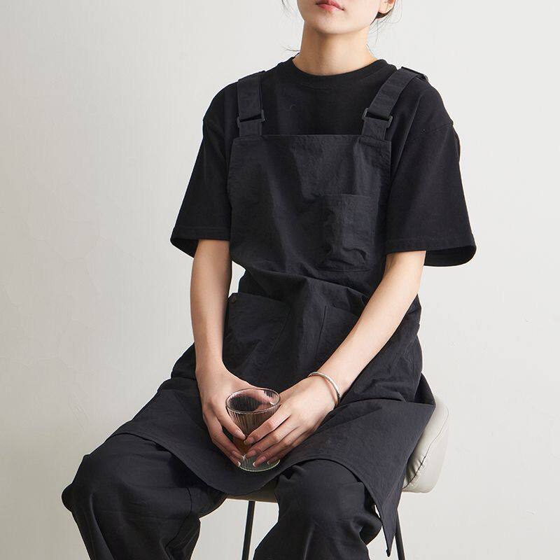 防泼水可调节肩带围裙厨房理发师摆摊咖啡店奶茶工作服男女可