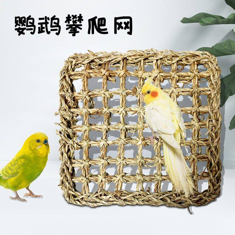 鹦鹉攀爬网玩具天然草编绳索啃咬磨牙秋千训练道具站架解闷鸟用品