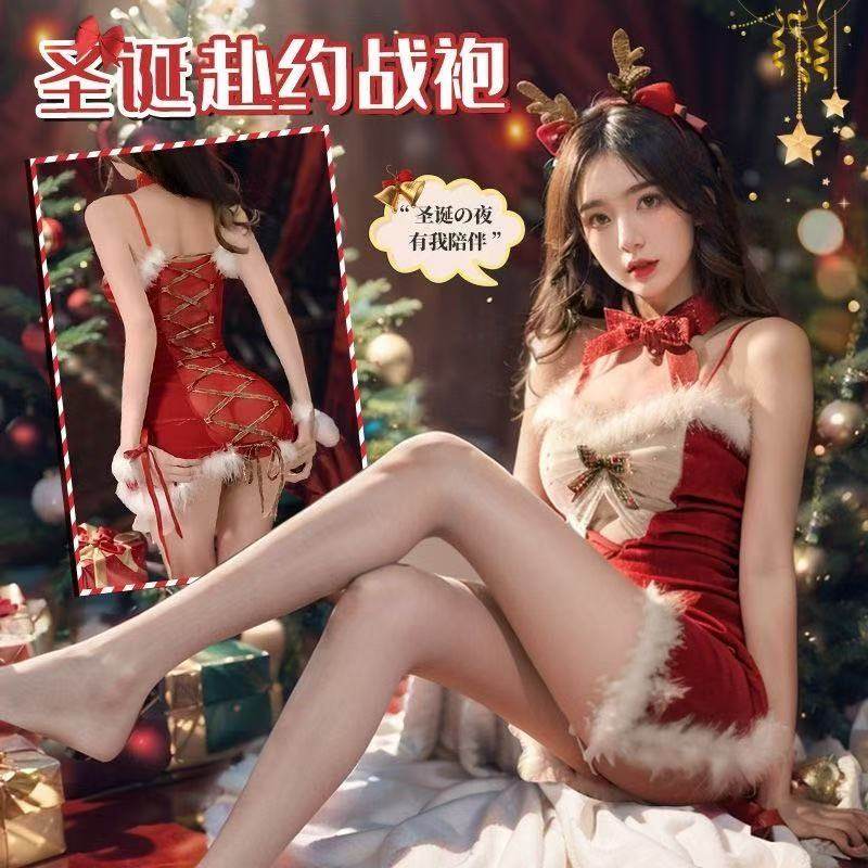 圣诞麋鹿毛毛透纱系套装带情趣性感内衣2025高级感年服二次元制服