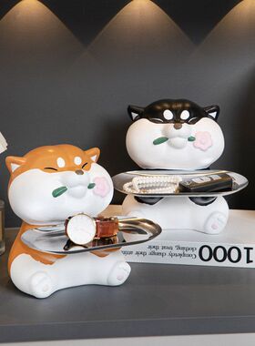 网红创意柴犬托盘玄关收纳纸巾盒