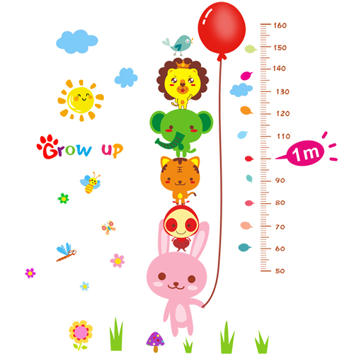 儿童房墙壁卧室幼儿园装饰可移除卡通小动a物身高尺贴纸墙贴画