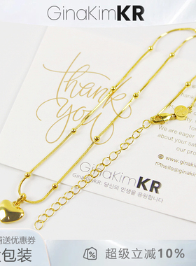 韩国设计师新款持久保色爱心18K金项链出口同款毛衣链时尚配饰