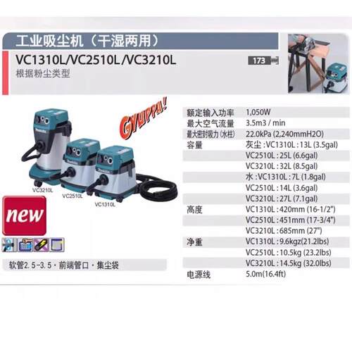 新款牧田吸尘器VC1310L/2510/3210大功率干湿两用家用工业多包邮