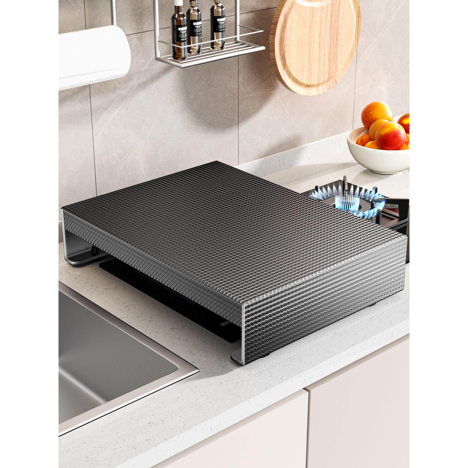 厨房燃气灶盖板罩煤气灶遮挡板台面放锅备菜置物架加高电磁炉支架