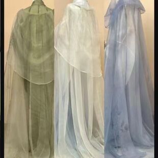 清冷仙气飘唐宋制魏晋cos汉服薄纱长款斗篷披风连兜帽拍写真摄影
