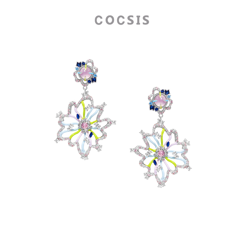 [新品]COCSIS海洋绮境海底之花珐琅粉玉髓耳饰轻奢高级感气质耳夹
