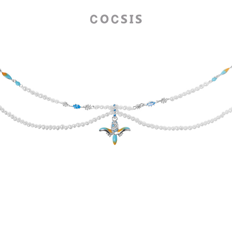 925银镀18k白金双层珍珠项链女