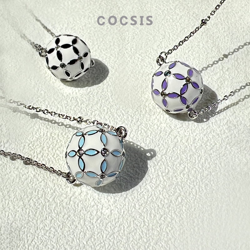 COCSIS四叶花小奶球珐琅项链
