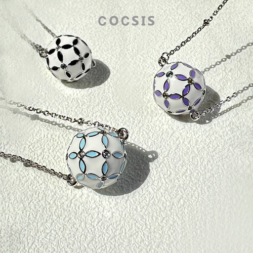 COCSIS四叶花小奶球珐琅项链