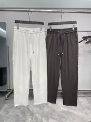Loro Piana Men's 26SS New Old Money Letter Linen Blend Drawstring Straight Leg Long Pants Men's Casual Pants