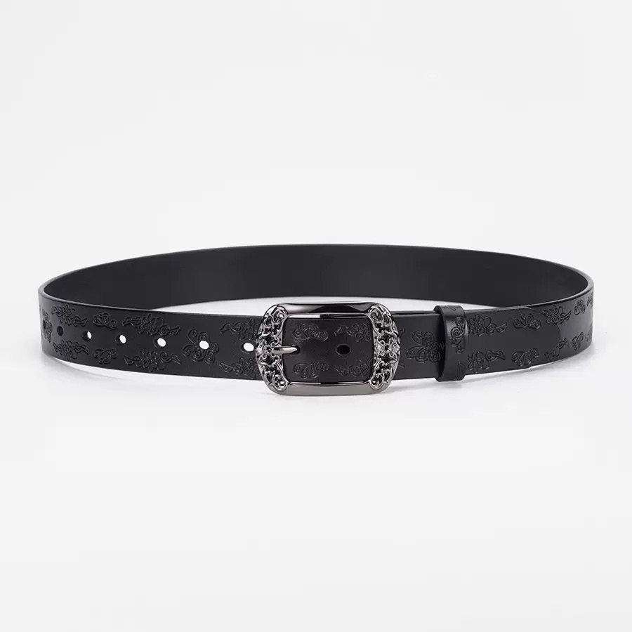 美式高街复古蝴蝶压花皮带潮流设计感小众百搭y2k腰带男女款裤带