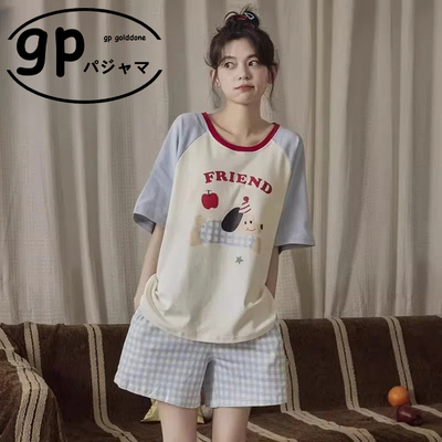 日本GP带胸垫睡衣女夏季2025新款纯棉短袖短裤可爱卡通家居服套装