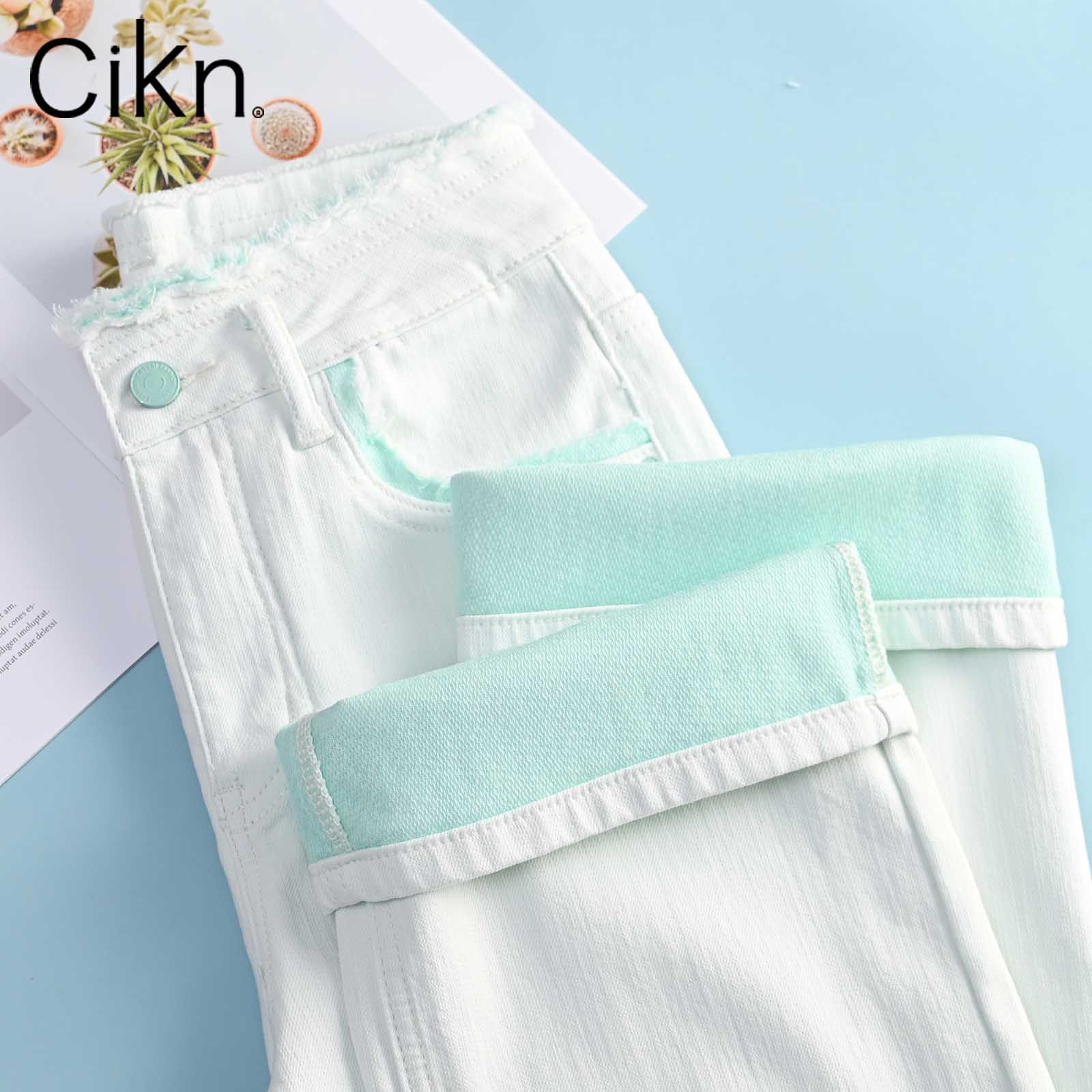 凉感冰肤柔白色牛仔裤女夏季薄款窄版阔腿裤高腰显瘦直筒长裤冰丝