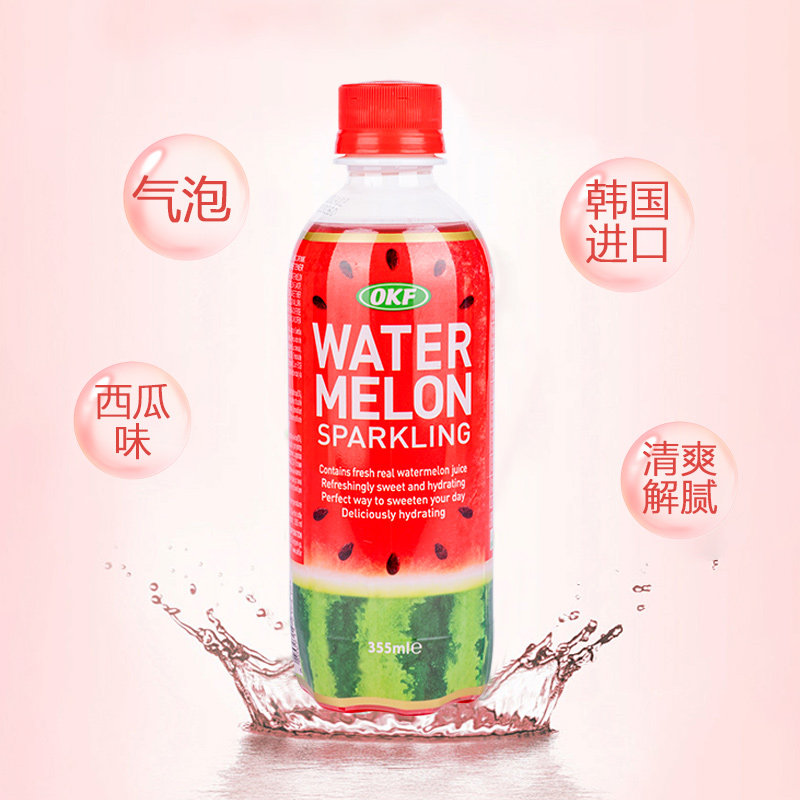 韩国进口OKF西瓜含气饮料355ml果汁气泡水苏打水饮品0脂汽水