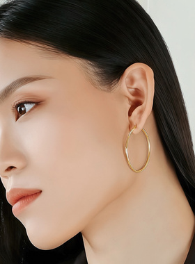 LaPomellia18K金耳环女简约气质小众设计圆环素圈耳饰