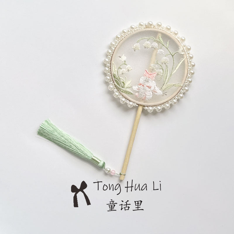 儿童古风铃兰团扇小女孩掌中扇中国风刺绣小扇子女童舞蹈走秀汉服