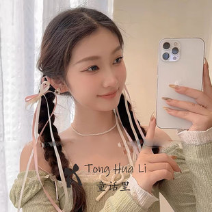 蝴蝶结丝带发夹女侧边飘带夹子韩国甜美双马尾鸭嘴夹百搭边夹头饰