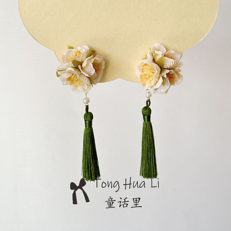 汉服配饰绢花发流苏穗子儿童发夹图片