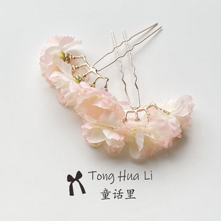 花朵珍珠排簪古风发排钗子汉服绢花发饰簪花头饰排钗簪子明制配饰