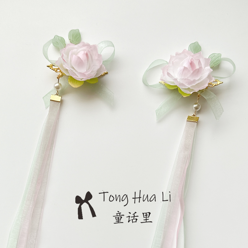 汉服儿童编发头饰女童荷花飘带