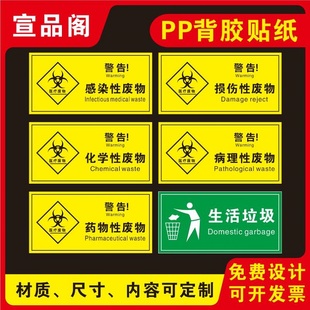 医院生活垃圾分类标识医疗废物标识贴纸不干胶标识感染性废物标识损伤性废物标识生活垃圾医院垃圾桶分类标识