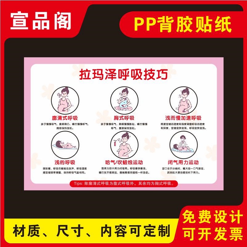 医院产科医院拉玛泽呼吸机巧拉玛泽呼吸法图解海报标识贴纸标识牌温馨提示标识产科宣教图解标识图墙贴纸定制