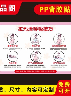 医院产科医院拉玛泽呼吸机巧拉玛泽呼吸法图解海报标识贴纸标识牌温馨提示标识产科宣教图解标识图墙贴纸定制