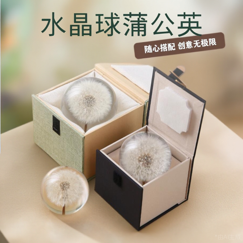 水晶球蒲公英摆件树脂真花标本