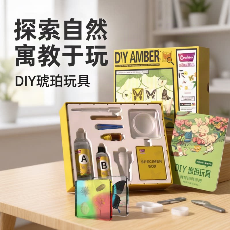 儿童DIY琥珀标本蝴蝶观察玩具