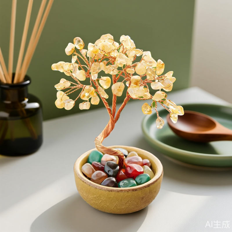 天然水晶发财招财树聚宝盆茶盏