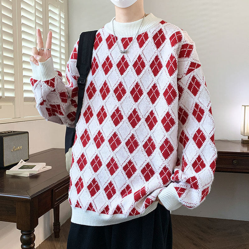 毛衣男2026秋冬季毛衫撞色保暖针织衫男士冬装打底情侣内搭毛线衣