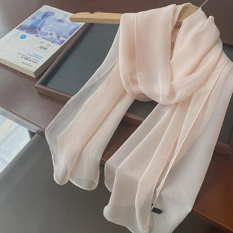 裸粉色乔其纱丝巾女春秋薄款百搭时尚披肩夏季防晒纱巾纯色舞厂家