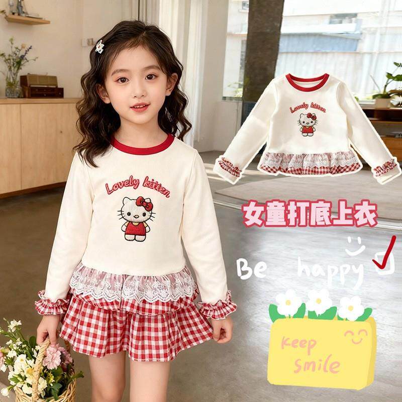 女童白色长袖t恤巨好看洋气百搭上衣潮儿童早秋童装中小童打厂家