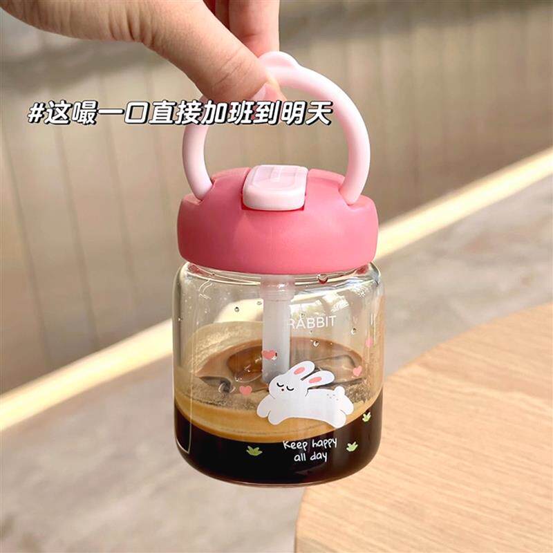 迷你玻璃咖啡杯外出携带玻璃水杯女生高颜值带提手可爱卡通墩厂家