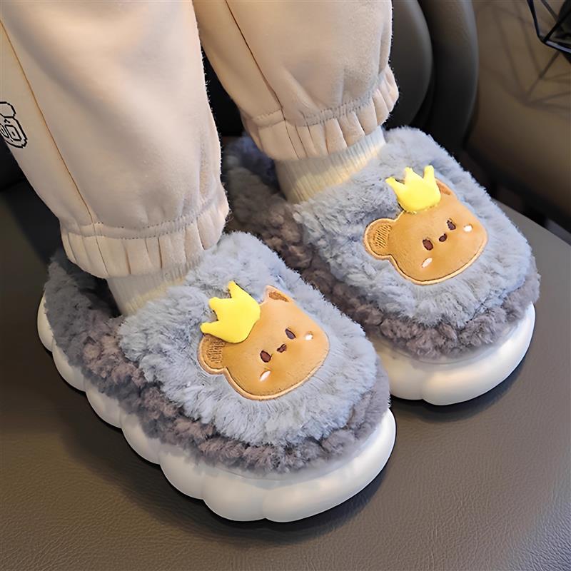 冬季儿童棉拖鞋男女童保暖防滑加绒亲子包跟中小童宝宝毛毛棉厂家