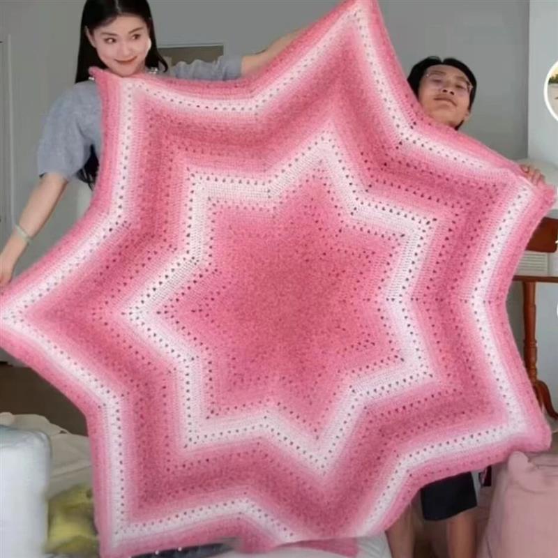 七星毯斗篷 渐变七星毛毯手工编织diy毛线钩织材料玫瑰花七星厂家
