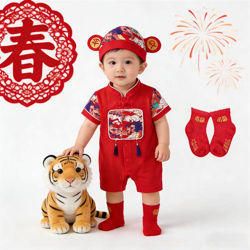 新加坡马来抓周礼服男宝宝薄款套装夏季生日婴儿红色新中式厂家