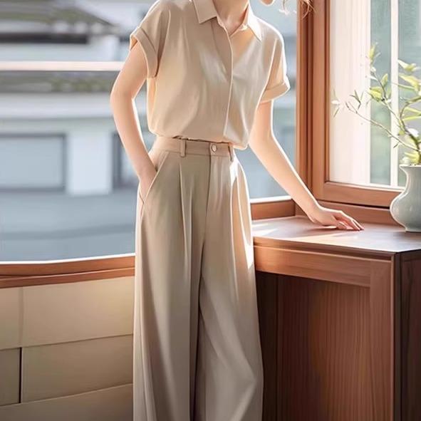 RIERA雪纺套装女夏季2025新款职场新人穿搭高级感小个子上衣裤子