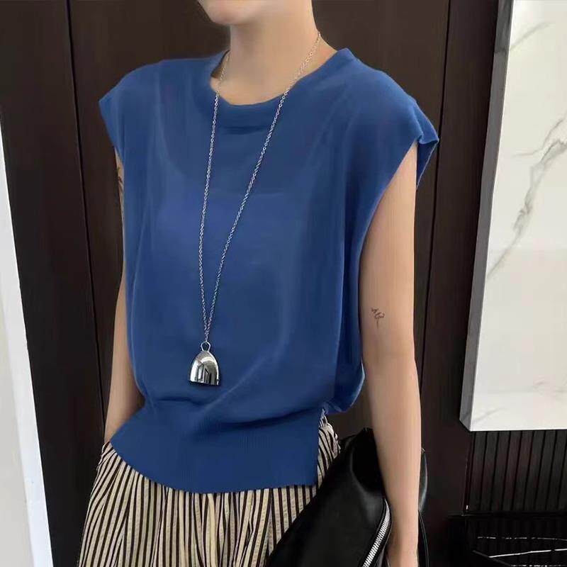 RIERA女装夏季洋气后背系带无袖坎肩收腰显瘦短款T恤针织背心薄款