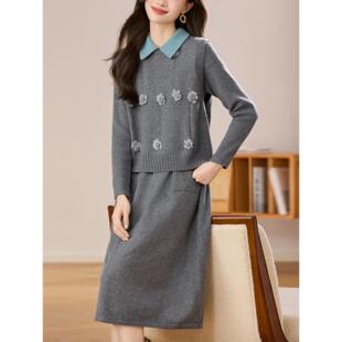 ROUMIKL高级感翻领针织马甲连衣裙女2025新款秋冬洋气减龄毛衣两