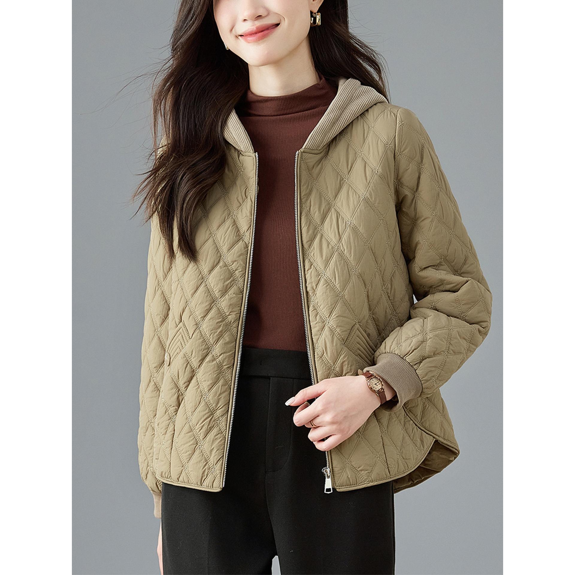 ROUMIKL巨好看的初冬夹外套女2025新款轻薄短款衣服连帽菱格小袄