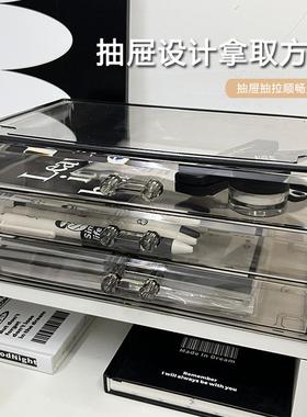 ins风黑色文具收纳盒抽屉式大容量物品收纳柜防尘防灰高效置物盒